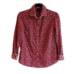 LIBERTY ART FABRIC Cotton Floral Print Button Front Shirt Blouse Red White XS